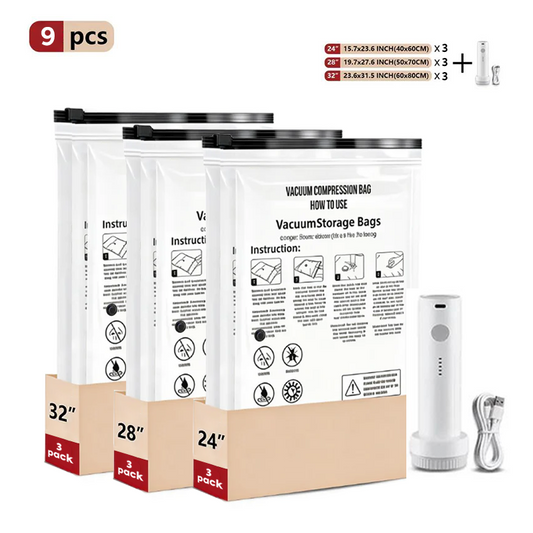 Cordless Travel Vacuum Storage Bags Set – Space-Saving Compression for Easy Packing