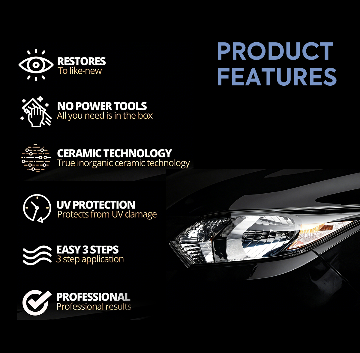 🚘 Headlamp Restoration Fluid for Cars — Restores Clarity by Removing Oxidation and Yellowing with UV Protection