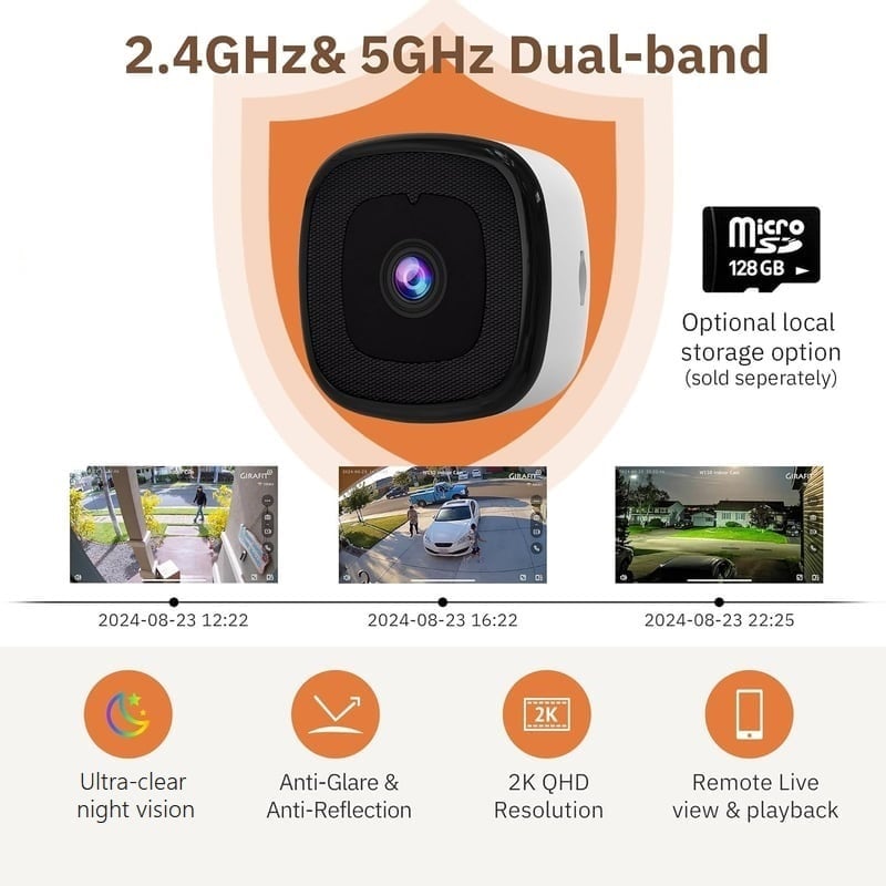 Crystal-Clear 2K Security Camera with Color Night Vision, 24/7 Recording, Smart Alerts & Easy Install