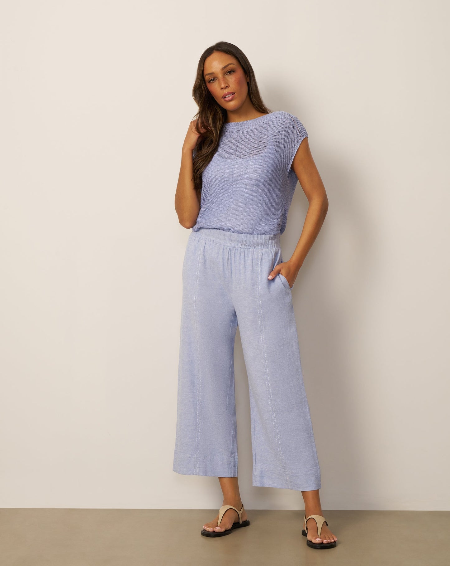 Cross-Dyed Linen Cropped Leg Pant